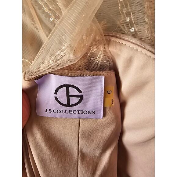 NEW JS COLLECTIONS Embellished Mesh & Chiffon GOWN SIZE 6 $388 BLUSH NORDSTROM - Picture 9 of 11